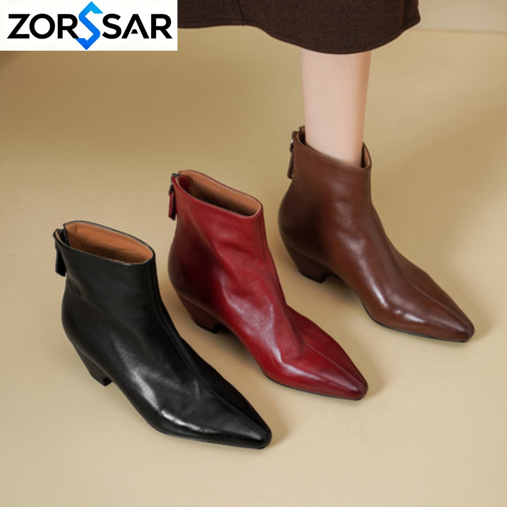 Vintage Fashion Online - ストリートスタイル ヴィンテージ ポインテッドトゥ ジッパー付き レディース アンクルブーツ