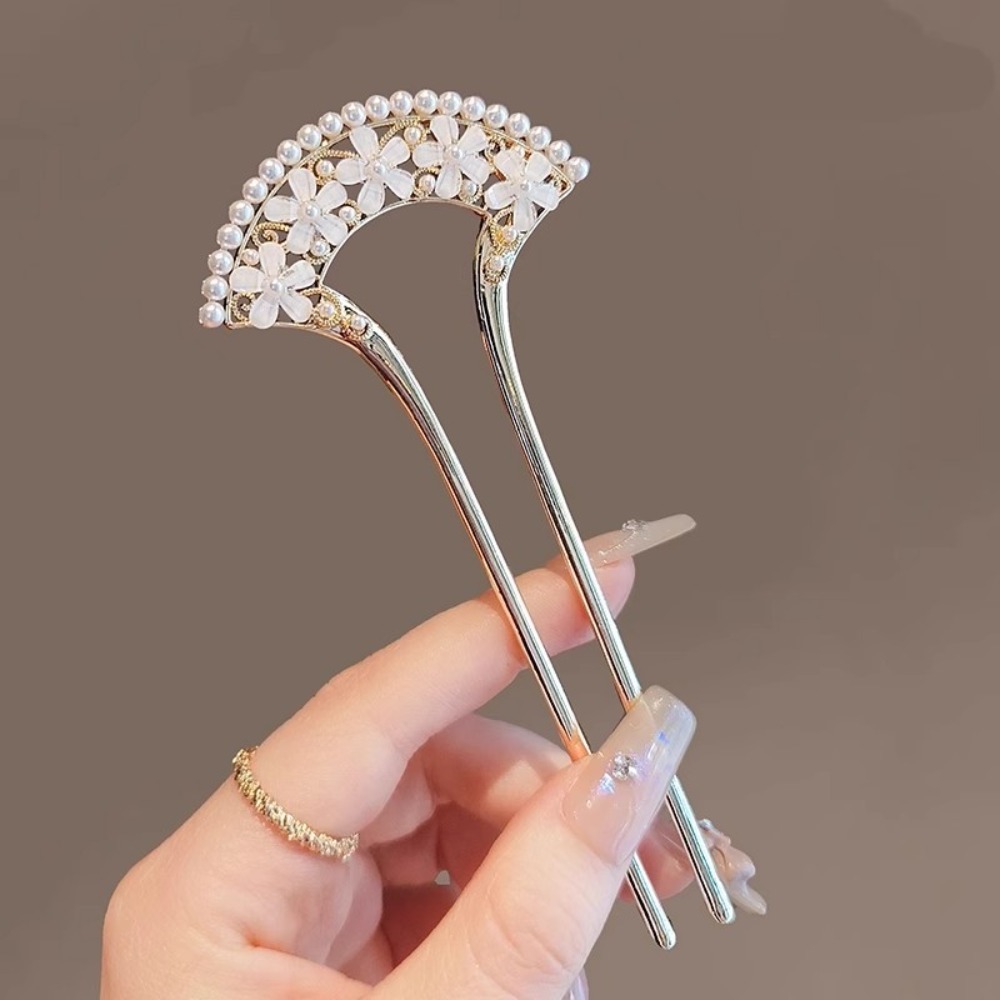 Vintage Fashion Stores - 1pc 絶妙なファッションエレガントなヴィンテージパール U ピンヘアアクセサリーとコラムかぶと卸売レトロヘアピンヘアジュエリー