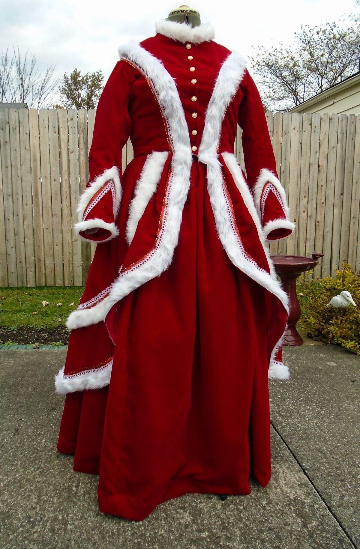 Vintage Fashion Dresses - 女性ビクトリア朝エドワード朝ヴィンテージサンタベルベットボールガウンスーツミスサンタクロース衣装クリスマスパーティードレスカスタムメイド