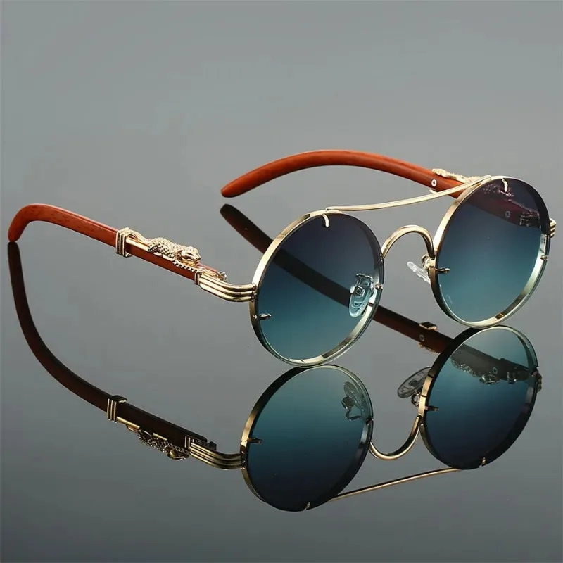 Vintage Outdoor Fashion - ヴィンテージ風の丸型サングラス。アウトドアアクティビティに最適。メンズ、レディース、ダブルブリッジ、クラシックなデザイン。レトロなブランド、高級感のあるデザイン。