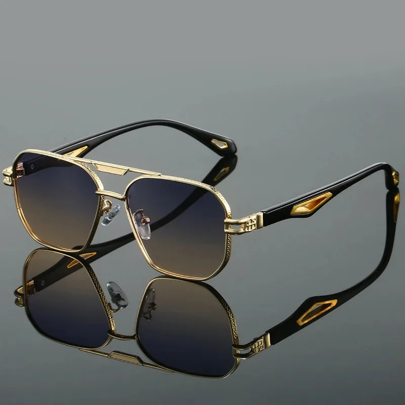 Vintage Fashion Enthusiasts - ヴィンテージ風スクエアサングラス、メンズ、新作、クラシックなダブルブリッジデザイン、グラデーションレンズ、トレンド感のあるレトロブランド、デザイナーズ、アウトドア用、UV400カット。