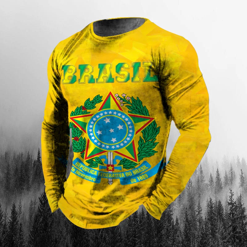 ヴィンテージ風ブラジル国旗3Dプリント、秋物、メンズ、Oネッ - Vintage Fashion Jersey のレビューと価格
